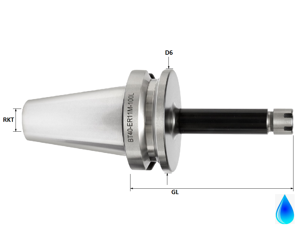 BT40 ER11 Slimline Extended Collet Holder, 100mm GL, Form AD/B (High